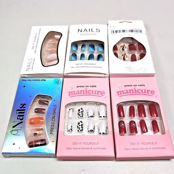 Stick Press On False Nails Lot Of 6 Red Pink Blue White Do It Yourself #3 READ - Picture 1 of 13